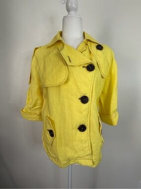 Chico’s Vibrant Yellow Double Breasted Linen Jacket Lightweight Size 0 (small 4)